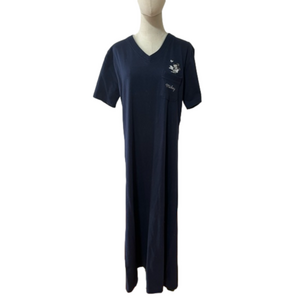 90s OVERSIZED NAVY T-SHIRT MAXI DRESS W EMBROIDERED MICKEY MOUSE LOUNGEWEAR SZ L